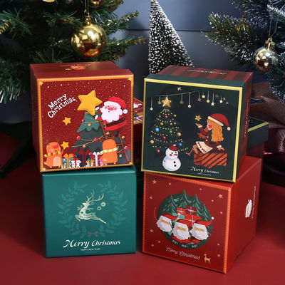 Luxe Kerststijl Milieuvriendelijke Geschenkverpakking Karton Rode Deksel Kerstlint Geschenkdoos Set