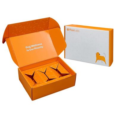 Oranje Huisdiervoedsel Paper Mailer Box Verpakking Eco Friendly Dog Box Type Folders