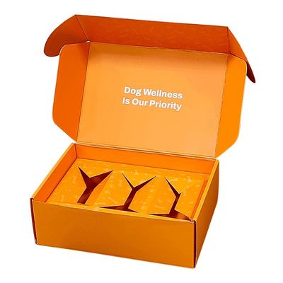 Oranje Huisdiervoedsel Paper Mailer Box Verpakking Eco Friendly Dog Box Type Folders