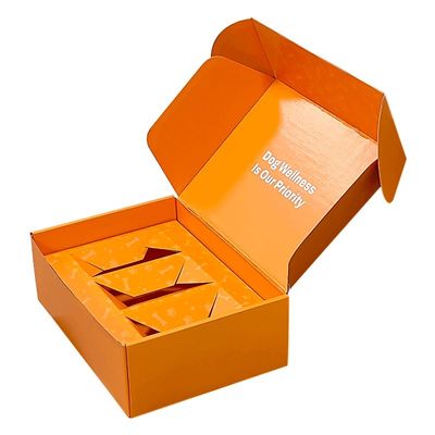 Oranje Huisdiervoedsel Paper Mailer Box Verpakking Eco Friendly Dog Box Type Folders