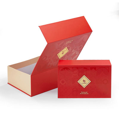 Custom Luxury Red Magnetic Clamshell Kerstthema Geschenkdoos Biodegradeerbaar Rigid Magnetic Closure Box Verpakking Met Handle
