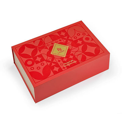Custom Luxury Red Magnetic Clamshell Kerstthema Geschenkdoos Biodegradeerbaar Rigid Magnetic Closure Box Verpakking Met Handle