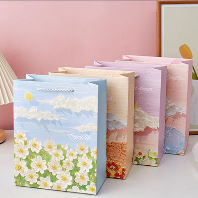 Aangepaste Kraft kunst cadeau papieren verpakking tas Gepersonaliseerde Roze Kleine verpakking Handvat