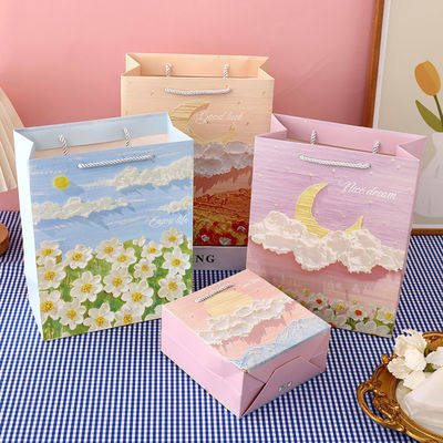 Aangepaste Kraft kunst cadeau papieren verpakking tas Gepersonaliseerde Roze Kleine verpakking Handvat