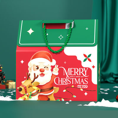 Custom luxe kerstcadeau doos verpakking met handvat 157g kunstpapier 1000g karton