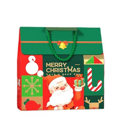 Custom luxe kerstcadeau doos verpakking met handvat 157g kunstpapier 1000g karton