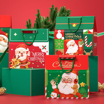 Custom luxe kerstcadeau doos verpakking met handvat 157g kunstpapier 1000g karton
