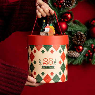 Hot Foil/UV/Vernis Afwerking Op Oppervlakte Aangepast Logo Cilindrische Geschenkverpakking Doos Voor Exquise Kerstcadeaus