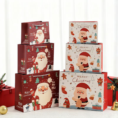 Kersttassen van Kraftpapier met bedrukking in aangepaste formaten, luxe cadeauzakken met lint