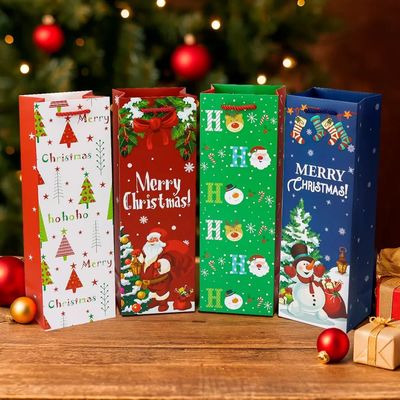 Aangepaste Kleine Gepersonaliseerde Kerst Papieren Luxe Winkelpapieren Zak met Lint Handvat