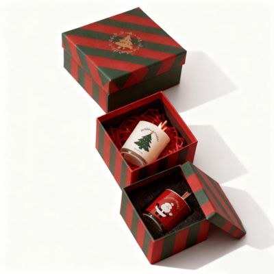 Fabriek Groothandel Custom kleurrijke karton Kerstpapier doos Deksel en basis kaars dozen met stempel