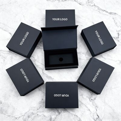 Custom Logo Black  Magnetic Gift Box With Paper Inserts Premium Rigid Packaging For Watch Credit Card Earring