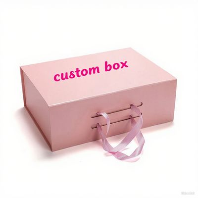Luxe roze gedrukte magnetische geschenkdozen lint handvat Custom logo Rigiede kartonnen verpakking voor kleding