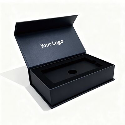 Custom Logo Zwarte Magnetische Geschenkdoos Met Papier Inzet Premium Rigid Verpakking Voor Horloge Credit Card Oorbellen
